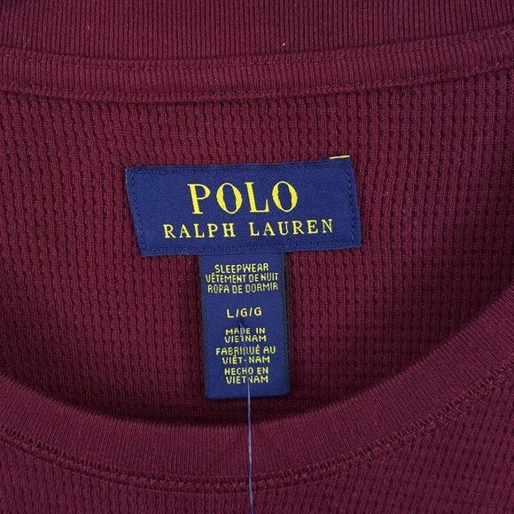 POLO Shirt Mens Large Maroon Pullover Crew Thermal Long Sleeve Raised Logo Pony - Picture 2 of 9